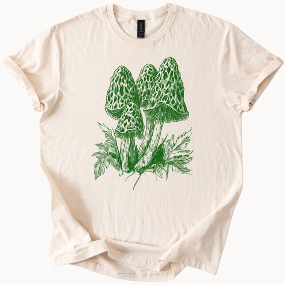 Mushroom Illustration T-Shirt, Hand-Drawn Forest Fungi Art Tee Cottagecore - Picture 1 of 3